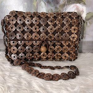 Coconut Shell Button Shoulder or Crossbody Bag